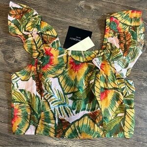 Summer Top Sz Medium By Cynthia Rowley NWT Tropical Floral Print Ruffled…